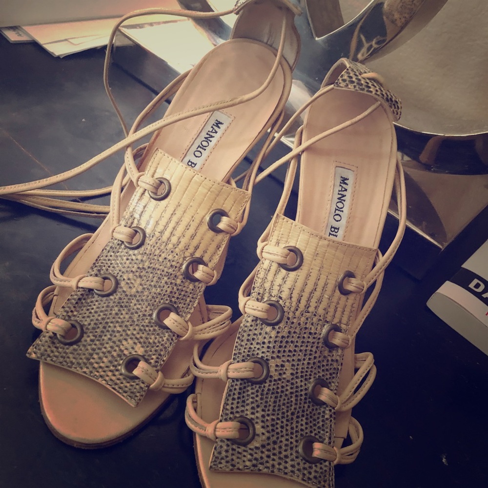Manolo Blahnik Python Strap Sandals